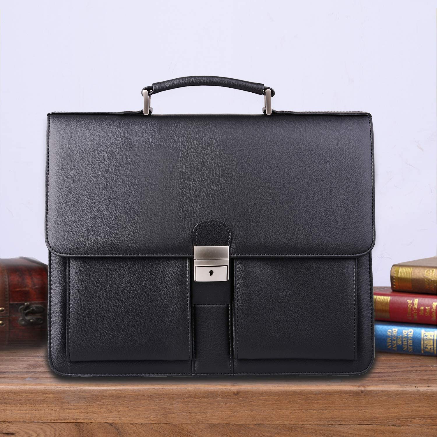 Jack&Chris Mens New PU Leather Attache Briefcase Traditional Messenger Lawyer Bag, MBYX015 - Image 7